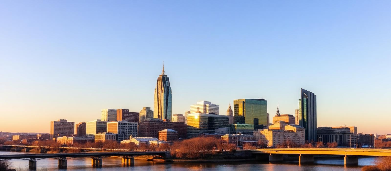 Downtown Columbus, Ohio skyline at golden hour