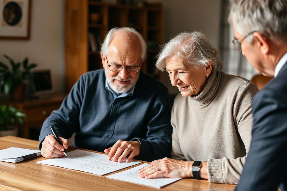 An Ohio couple reviewing and signing estate planning documents with an advisor