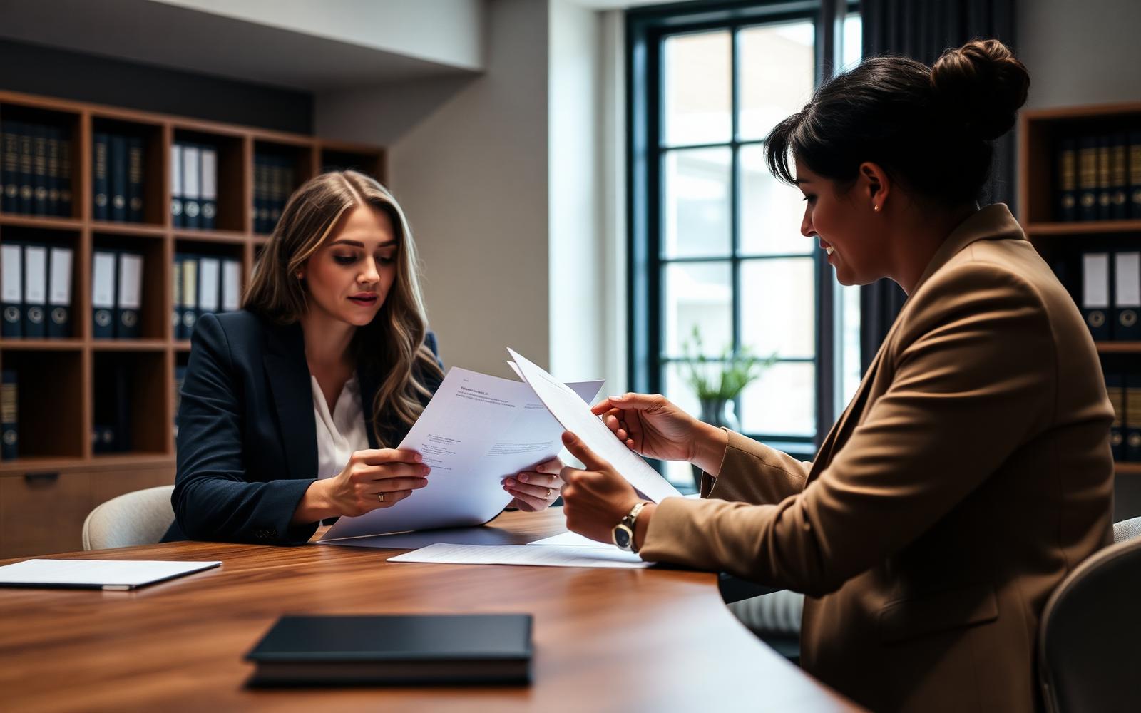 A Peachtree Legal Services coordinator reviewing closing documents with a client in the Columbus office